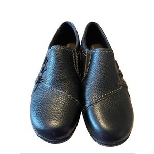New Clarks Collection Womens Black Pebbled Leather Slip-On Loafer Shoes Size 10
